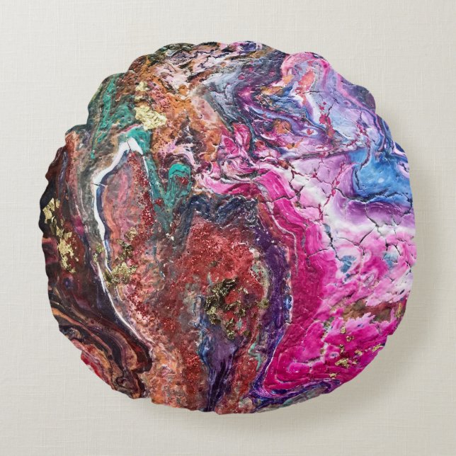 Cojín Redondo Resumen de las flores mágicas naranja de oro rosa  (Anverso)