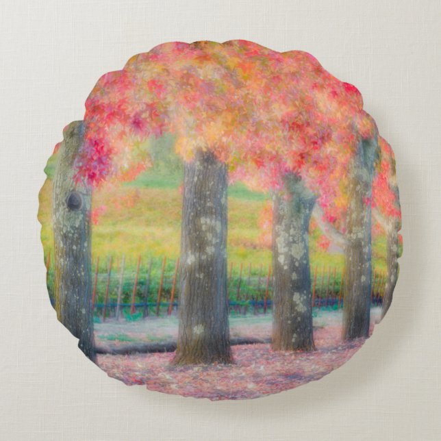 Cojín Redondo Resumen de los árboles del valle de Napa (Anverso)