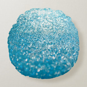 Cojín Redondo Resumen de luces azules, fondo artístico.