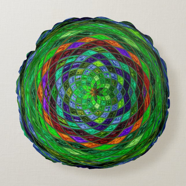 Cojín Redondo Resumen de mosaico con vidrio manchado #8 (Anverso)