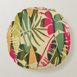 Cojín Redondo Resumen de patrón sin fisuras con hojas tropicales