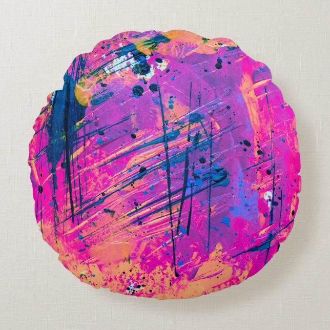Cojín Redondo Resumen de pintura de la plataforma de verano (Anverso)