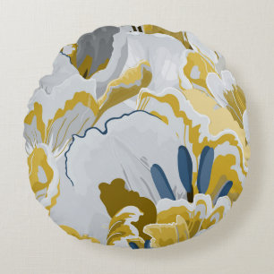 Cojín Redondo Resumen de un patrón impecable. Gris claro, amaril