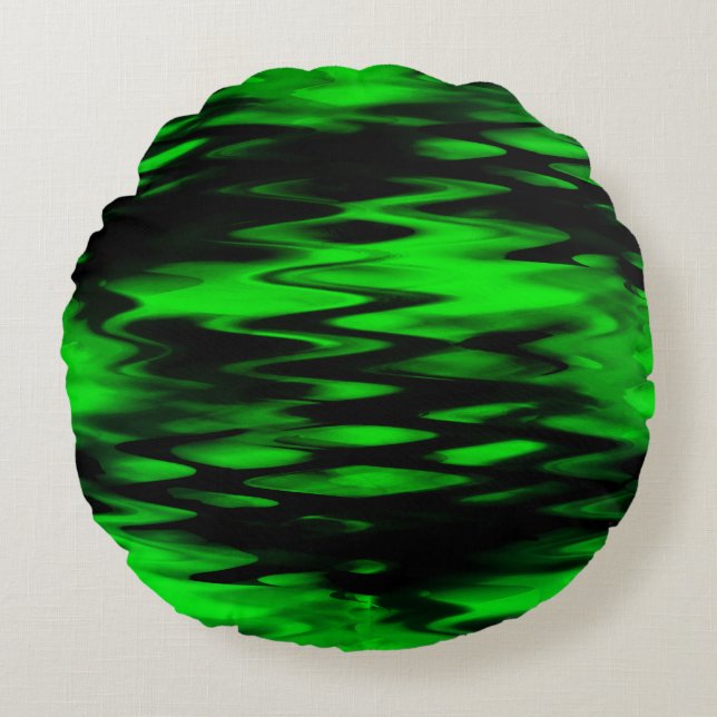 Cojín Redondo Resumen de zigzag formando de negro a verde mancha (Anverso)