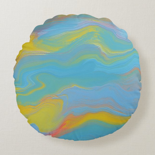 Cojín Redondo Resumen del flujo acrílico - Brisas veraniegas (Anverso)