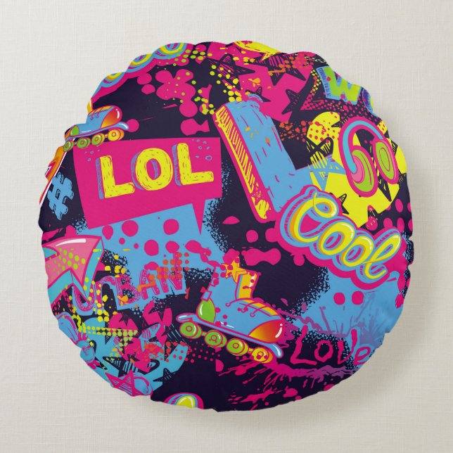 Cojín Redondo Resumen del patrón de adolescentes sin soldadura.  (Anverso)