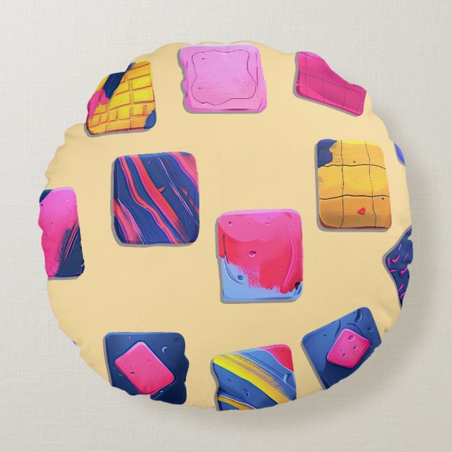 Cojín Redondo Resumen del patrón de bloques coloridos (Anverso)
