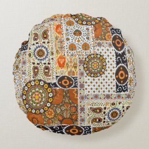 Cojín Redondo Resumen digital étnico: Patrón sin foco