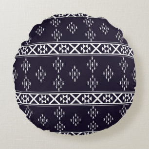 Cojín Redondo Resumen diseño de patrones geométricos étnicos Blu
