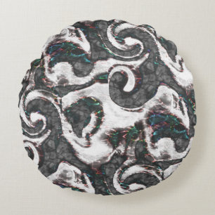 Cojín Redondo Resumen en blanco y negro con detalles de color o 