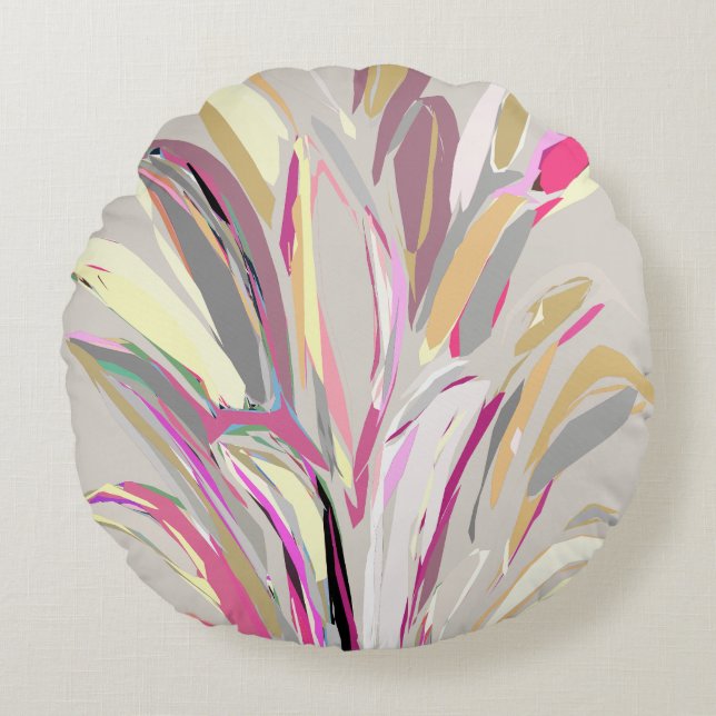 Cojín Redondo Resumen Estilo de arte de vectores de plantas trop (Anverso)