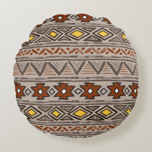 Cojín Redondo Resumen étnico: Patrón dibujado a mano
