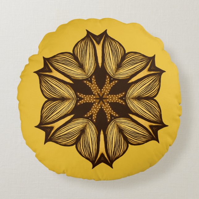 Cojín Redondo Resumen Flor amarilla (Anverso)