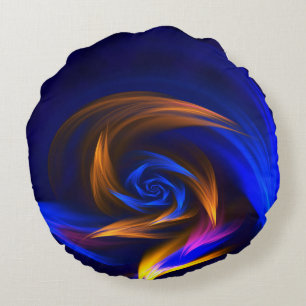 Cojín Redondo Resumen Forma de vórtice Naranja azul
