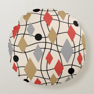 Cojín Redondo Resumen geométrico moderno de mediados de siglo