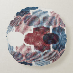 Cojín Redondo Resumen geométrico Patrón azul rojo