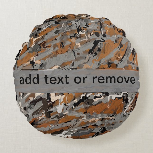 Cojín Redondo Resumen gris, negro y caramelo (Anverso)