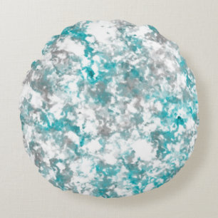 Cojín Redondo Resumen gris y blanco turquesa