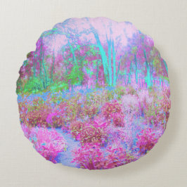 Cojín Redondo Resumen impresionista rosa y turquesa