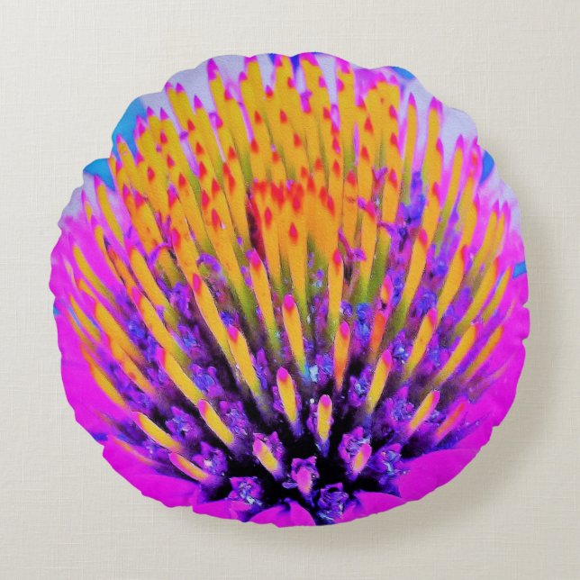 Cojín Redondo Resumen macroeconómico Conefluente rosa caliente y (Anverso)