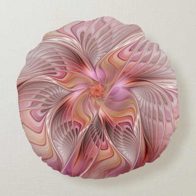 Cojín Redondo Resumen mariposa colorida Fantasía arte fractal (Reverso)