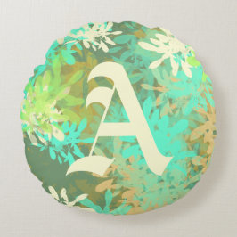 Cojín Redondo Resumen moderno Patrón de hojas verdes patrón redo