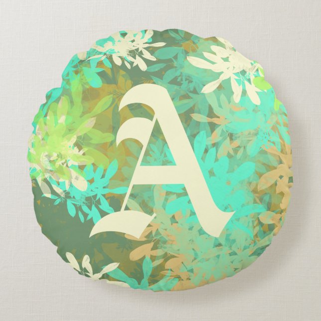 Cojín Redondo Resumen moderno Patrón de hojas verdes patrón redo (Anverso)