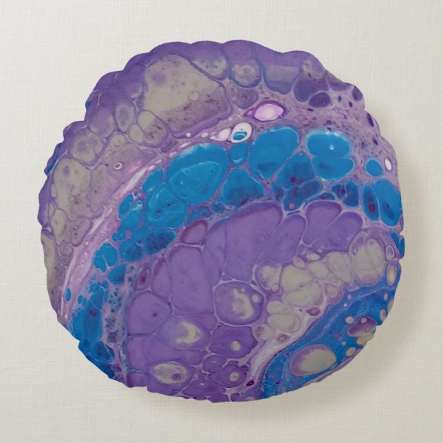 Cojín Redondo Resumen moderno y elegante de gris azul púrpura (Anverso)