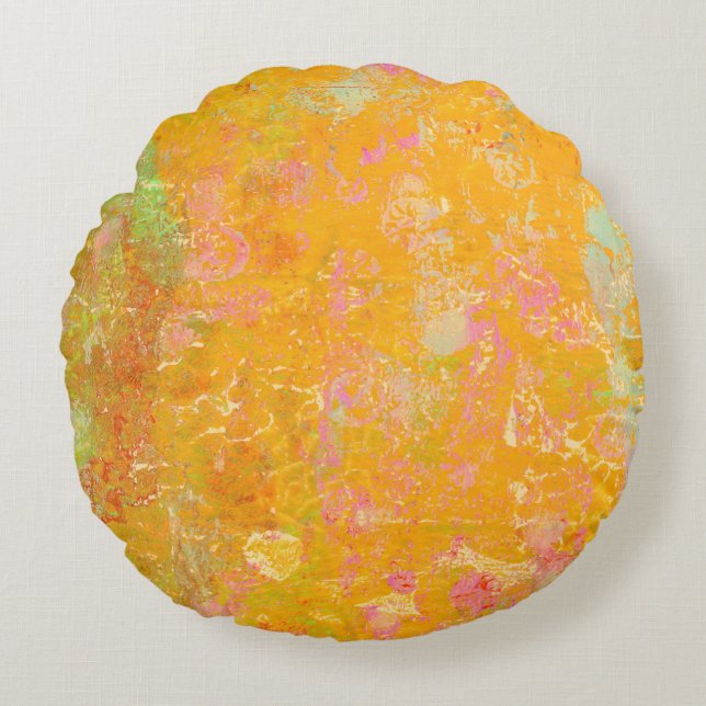 Cojín Redondo Resumen Naranja de pintura de arte amarillo rosa r (Anverso)