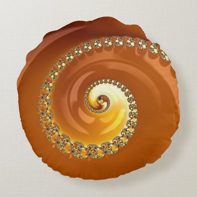 Cojín Redondo Resumen Naranja dorado gradiente espiral fractal (Reverso)