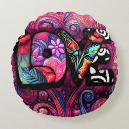 Cojín Redondo Resumen Palabra de amor Graffiti Valentine Floral 