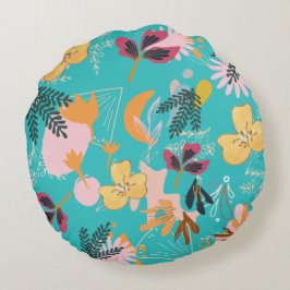 Cojín Redondo Resumen Patrones de flores azules