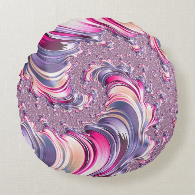 Cojín Redondo Resumen Pink Purple Spiral Fractal (Anverso)