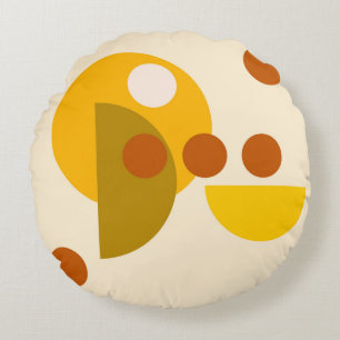 Cojín Redondo Resumen puntos de los círculos amarillos beige mar