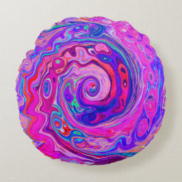 Cojín Redondo Resumen retro púrpura y Naranja Groovy Swirl