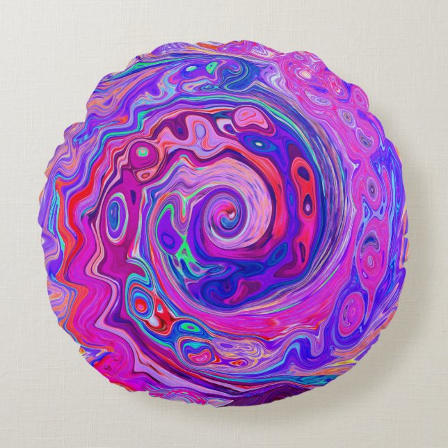 Cojín Redondo Resumen retro púrpura y Naranja Groovy Swirl (Anverso)
