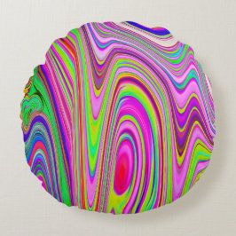 Cojín Redondo Resumen rocoso amarillo y rosa Groovy arte retro