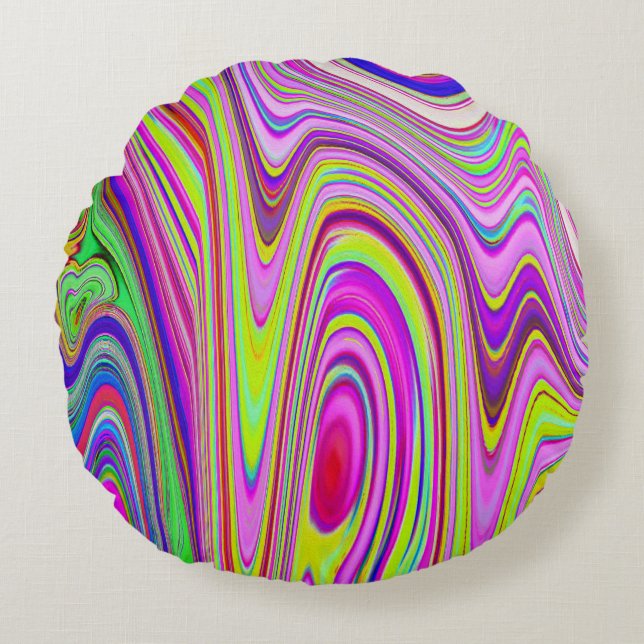 Cojín Redondo Resumen rocoso amarillo y rosa Groovy arte retro (Anverso)