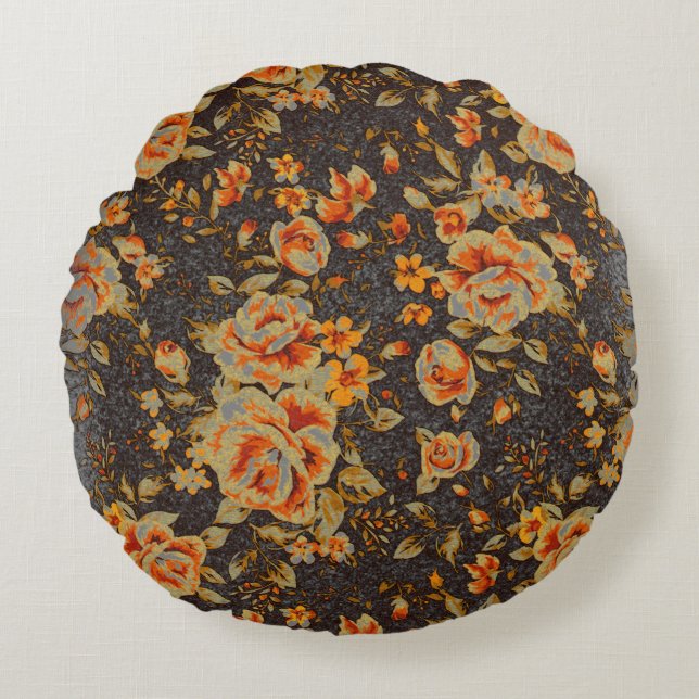 Cojín Redondo Resumen Textura de la línea del lápiz floral (Anverso)