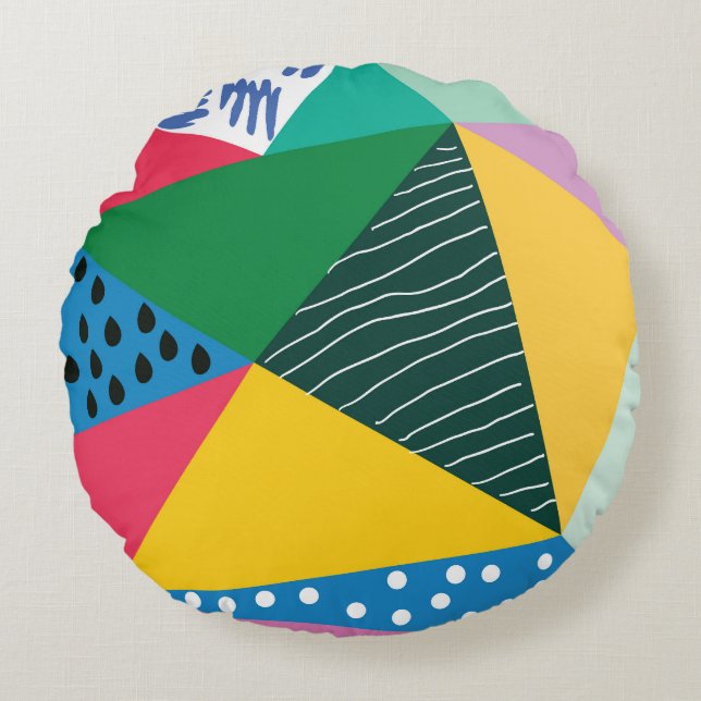 Cojín Redondo Resumen Triangular: Decoración de cosecha geométri (Anverso)