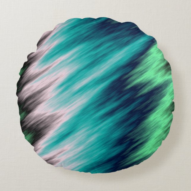 Cojín Redondo Resumen verde azul en blanco y negro (Anverso)