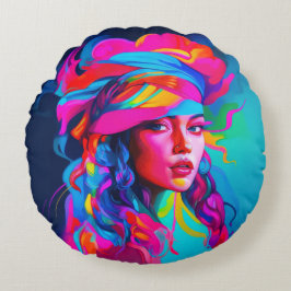 Cojín Redondo Retrato abstracto vibrante