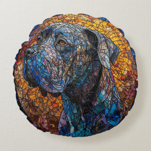 Cojín Redondo Retrato Artístico de Perro en Vidrio Pintado