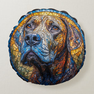 Cojín Redondo Retrato Artístico de Perro en Vidrio Pintado
