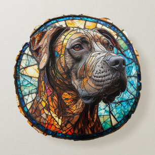 Cojín Redondo Retrato Artístico de Perro en Vidrio Pintado