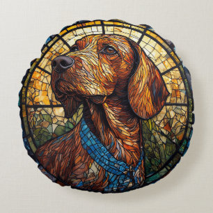 Cojín Redondo Retrato Artístico de Perro en Vidrio Pintado
