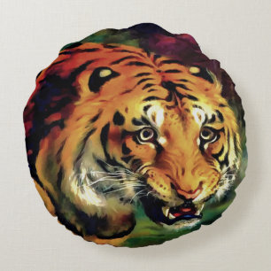 Cojín Redondo Retrato artístico del tigre parpadeante