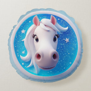 Cojín Redondo Retrato de caballo de dibujos animados encantador