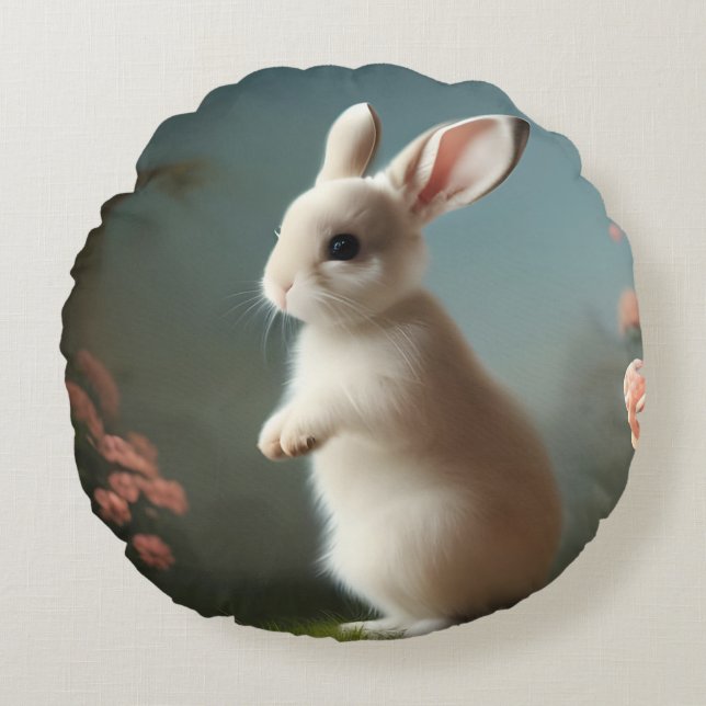 Cojín Redondo Retrato de conejo para bebés (Anverso)