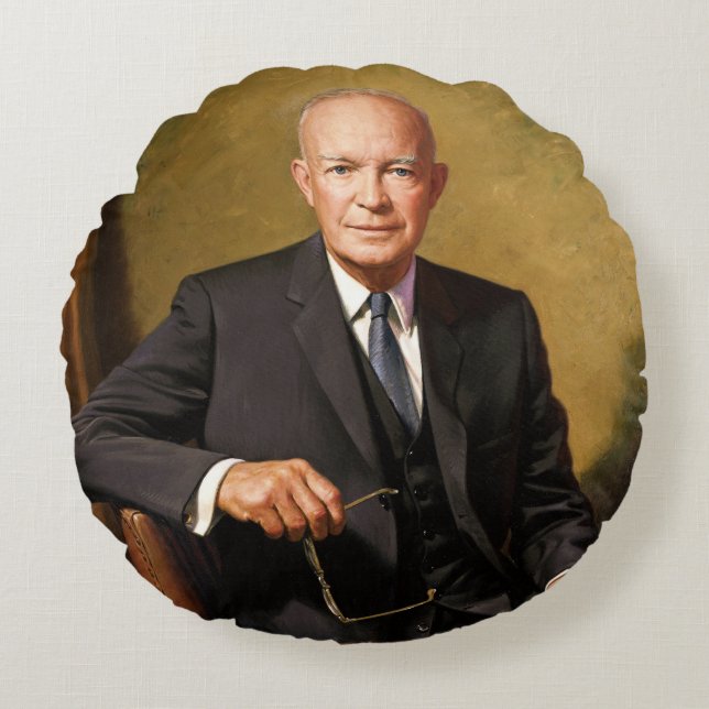 Cojín Redondo Retrato de Dwight Eisenhower Presidente de la Casa (Anverso)